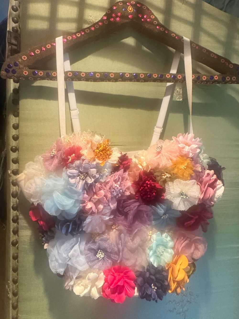 Flower Appliqué Corset bra Top - Pastel Multi